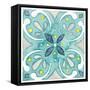 Garden Getaway Tile IV Teal-Laura Marshall-Framed Stretched Canvas