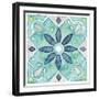 Garden Getaway Tile V Teal-Laura Marshall-Framed Art Print