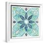 Garden Getaway Tile V Teal-Laura Marshall-Framed Art Print