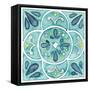 Garden Getaway Tile VII Teal-Laura Marshall-Framed Stretched Canvas