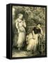 Garden Girls 19th Century Bench Flowers Hat Closed Eyes Book-null-Framed Stretched Canvas