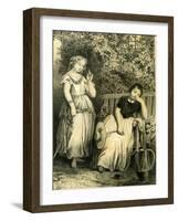 Garden Girls 19th Century Bench Flowers Hat Closed Eyes Book-null-Framed Giclee Print