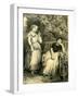 Garden Girls 19th Century Bench Flowers Hat Closed Eyes Book-null-Framed Giclee Print