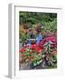 Garden in full bloom with blue chair, Sammamish, Washington State-Darrell Gulin-Framed Photographic Print