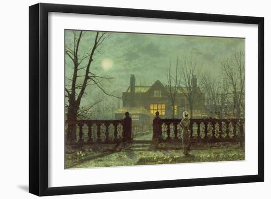 Garden in the Evening with View of an Illuminated House-John Atkinson Grimshaw-Framed Giclee Print