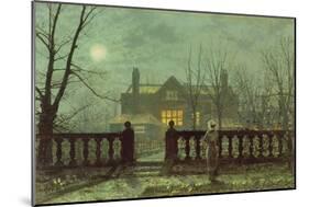 Garden in the Evening with View of an Illuminated House-John Atkinson Grimshaw-Mounted Giclee Print