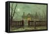 Garden in the Evening with View of an Illuminated House-John Atkinson Grimshaw-Framed Stretched Canvas
