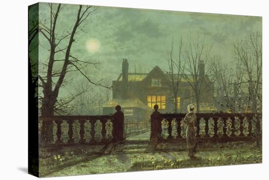 Garden in the Evening with View of an Illuminated House-John Atkinson Grimshaw-Stretched Canvas
