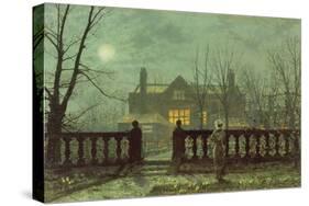 Garden in the Evening with View of an Illuminated House-John Atkinson Grimshaw-Stretched Canvas