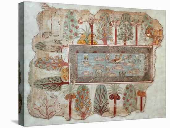 Garden of a Private Estate, Wall Painting, Tomb of Nebamun, Thebes, New Kingdom, c.1350 BC-Egyptian 18th Dynasty-Stretched Canvas