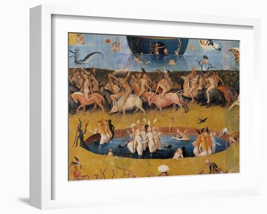 Garden of Earthly Delights,(Martyrs & Angels) by Hieronymus Bosch, c. 1503-04. Prado. Detail.-Hieronymus Bosch-Framed Art Print