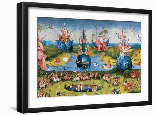 Garden of Earthly Delights,(Martyrs & Angels) by Hieronymus Bosch, c. 1503-04. Prado. Detail.-Hieronymus Bosch-Framed Art Print