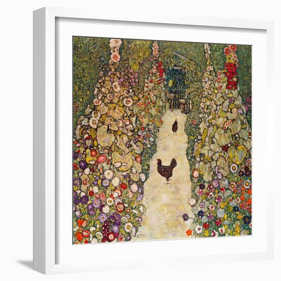 Garden Path with Chickens, 1916, Burned at Schloss Immendorf in 1945-Gustav Klimt-Framed Giclee Print