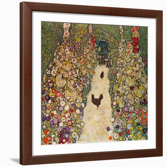 Garden Path with Chickens, 1916, Burned at Schloss Immendorf in 1945-Gustav Klimt-Framed Giclee Print