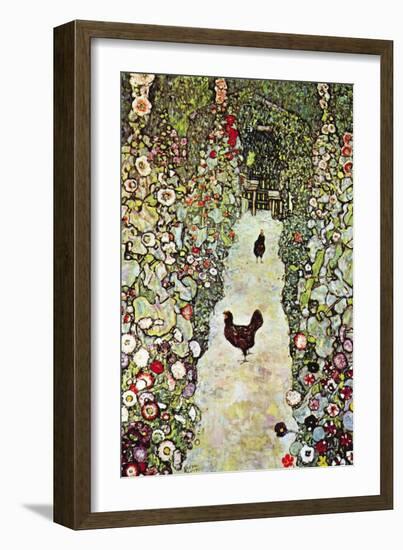 Garden Path with Chickens-Gustav Klimt-Framed Art Print