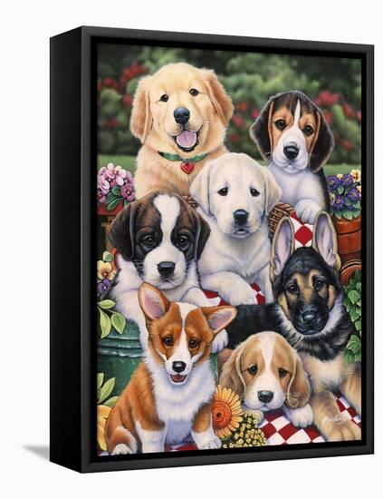 Garden Puppies-Jenny Newland-Framed Stretched Canvas