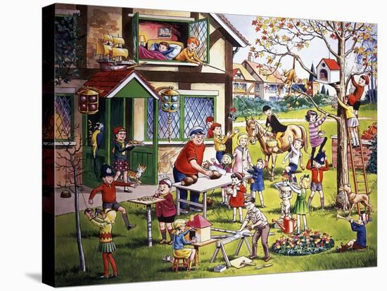 Garden Scene with Children-null-Stretched Canvas