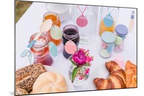 Garden table, covered, Easter breakfast, detail, jams,-mauritius images-Mounted Photographic Print