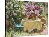 Garden Table with Blue Chair-Piotr Stolerenko-Stretched Canvas