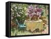 Garden Table with Blue Chair-Piotr Stolerenko-Framed Stretched Canvas