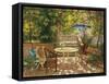 Garden Table with Blue Umbrella-Piotr Stolerenko-Framed Stretched Canvas