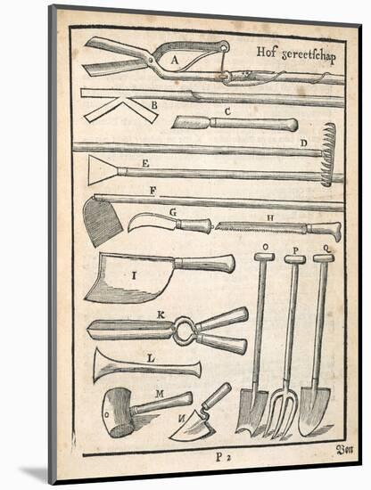 Garden Tools, from 'The Dutch Gardener' by Johann Van Der Groen, Published 1699 (Engraving)-Dutch-Mounted Giclee Print