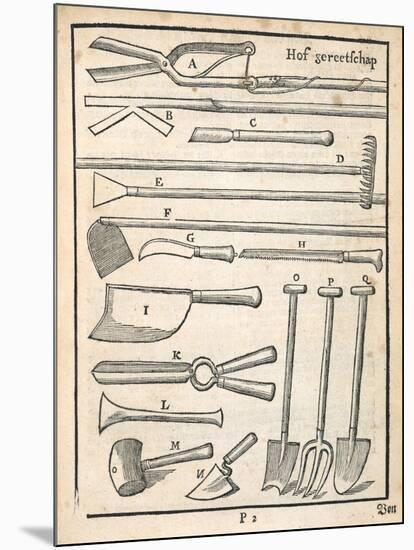 Garden Tools, from 'The Dutch Gardener' by Johann Van Der Groen, Published 1699 (Engraving)-Dutch-Mounted Giclee Print