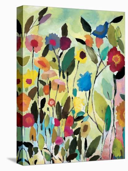 Garden with Blue Tulips-Kim Parker-Stretched Canvas
