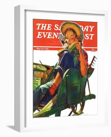 "Gardener in Wheelbarrow," Saturday Evening Post Cover, May 10, 1941-Dominice Cammerota-Framed Giclee Print