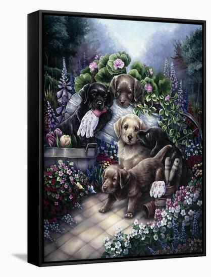 Gardening Puppies-Jenny Newland-Framed Stretched Canvas