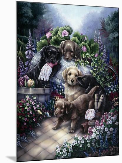 Gardening Puppies-Jenny Newland-Mounted Giclee Print