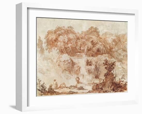 Gardens of the Villa D'Este, from the Foot of the Waterfall (Red Chalk on Paper)-Jean-Honore Fragonard-Framed Giclee Print