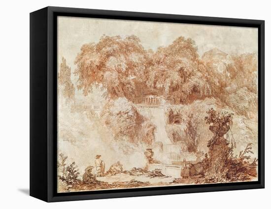 Gardens of the Villa D'Este, from the Foot of the Waterfall (Red Chalk on Paper)-Jean-Honore Fragonard-Framed Stretched Canvas
