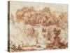 Gardens of the Villa D'Este, from the Foot of the Waterfall (Red Chalk on Paper)-Jean-Honore Fragonard-Stretched Canvas