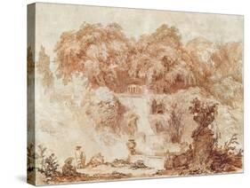 Gardens of the Villa D'Este, from the Foot of the Waterfall (Red Chalk on Paper)-Jean-Honore Fragonard-Stretched Canvas