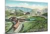 Gardiner, Montana - Yellowstone National Park - Aerial View of Gardiner Depot, Stone Arch-Lantern Press-Mounted Art Print