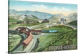 Gardiner, Montana - Yellowstone National Park - Aerial View of Gardiner Depot, Stone Arch-Lantern Press-Stretched Canvas