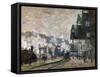 Gare St. Lazare, les docks de l'Ouest, 1877 St. Lazare railway station, the Western docks. Canvas.-Claude Monet-Framed Stretched Canvas