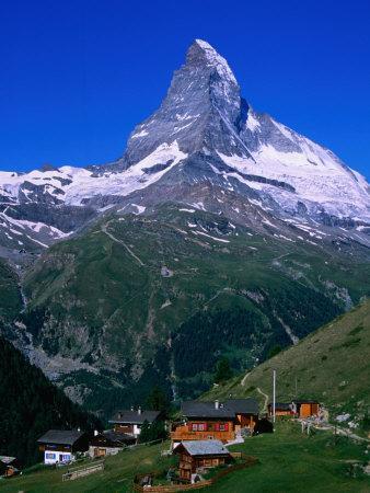 Matterhorn Towering Above Hamlet of Findeln, Valais, Switzerland