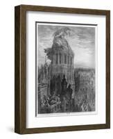 Gargantua on the Towers of Notre-Dame at Paris, Illustration from "Gargantua"-Gustave Doré-Framed Giclee Print