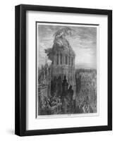 Gargantua on the Towers of Notre-Dame at Paris, Illustration from "Gargantua"-Gustave Doré-Framed Giclee Print