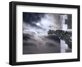 Gargoyle on Building at Night-Roger Brooks-Framed Photographic Print