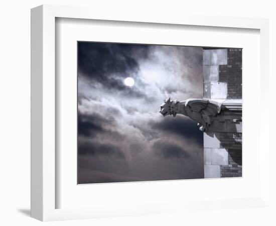 Gargoyle on Building at Night-Roger Brooks-Framed Photographic Print