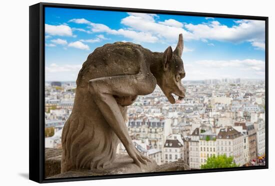 Gargoyle on Notre Dame Cathedral, France-neirfy-Framed Stretched Canvas