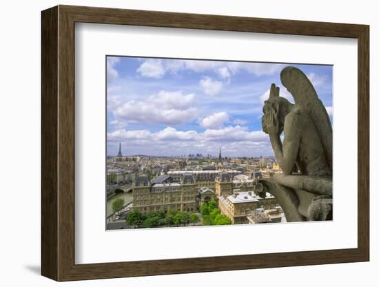 Gargoyle on the roof of Notre Dame cathedral looks out over Paris, France.-Tom Haseltine-Framed Photographic Print