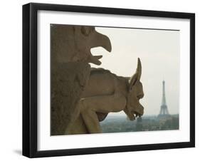 Gargoyles on Notre Dame Cathedral, and Beyond, the Eiffel Tower, Paris, France, Europe-Woolfitt Adam-Framed Photographic Print