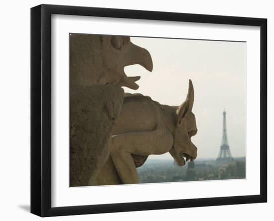 Gargoyles on Notre Dame Cathedral, and Beyond, the Eiffel Tower, Paris, France, Europe-Woolfitt Adam-Framed Photographic Print
