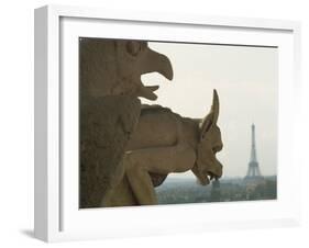 Gargoyles on Notre Dame Cathedral, and Beyond, the Eiffel Tower, Paris, France, Europe-Woolfitt Adam-Framed Photographic Print