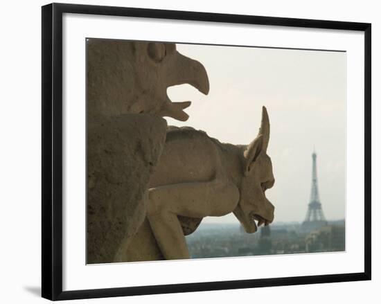 Gargoyles on Notre Dame Cathedral, and Beyond, the Eiffel Tower, Paris, France, Europe-Woolfitt Adam-Framed Photographic Print