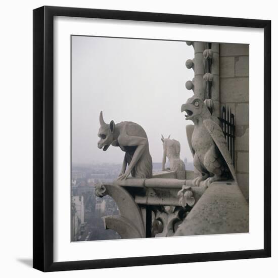 Gargoyles on the Balustrade of the Grande Galerie, Replica of a 12th Century Original-Eugène Viollet-le-Duc-Framed Premium Giclee Print